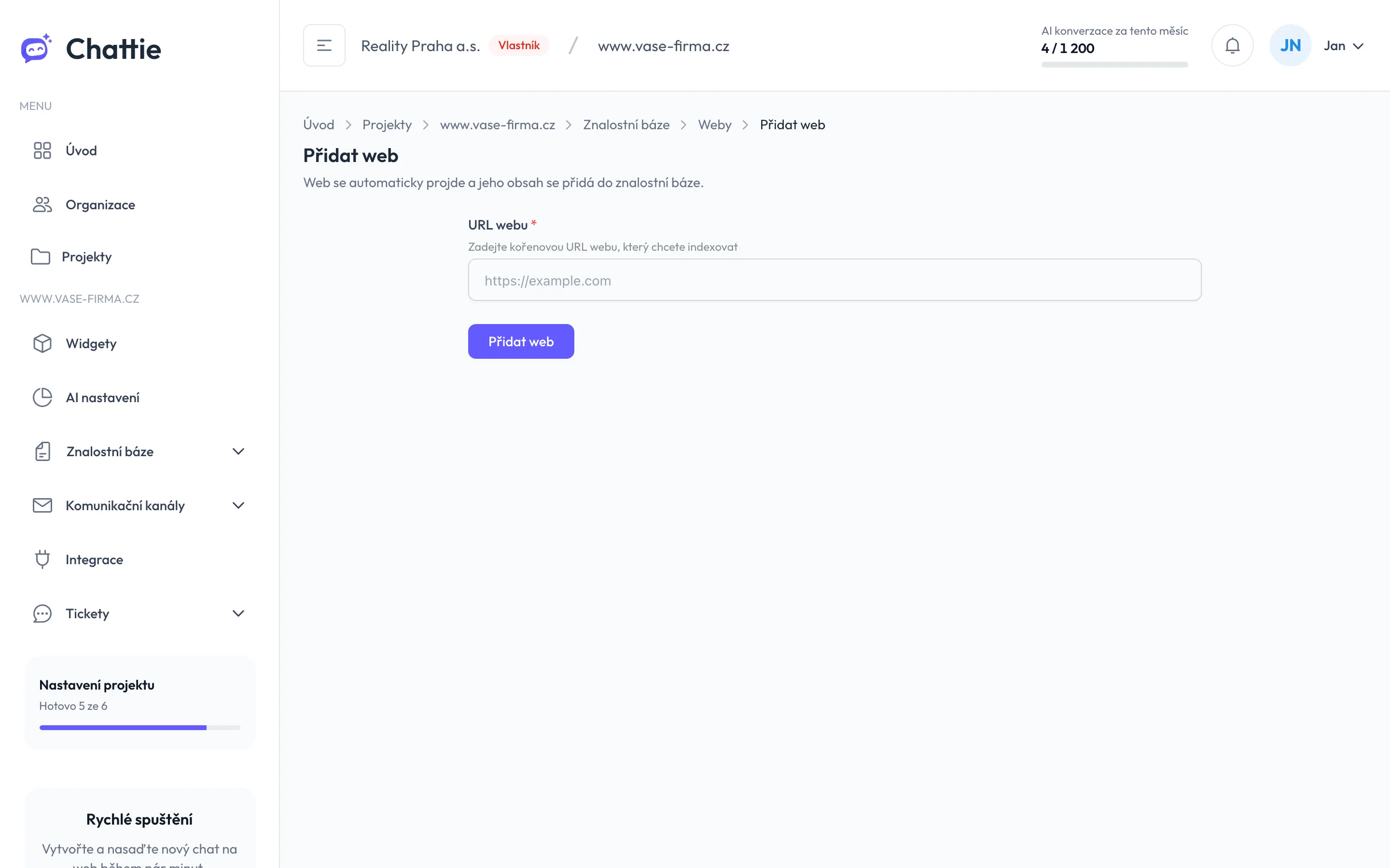 Formulář Přidat web