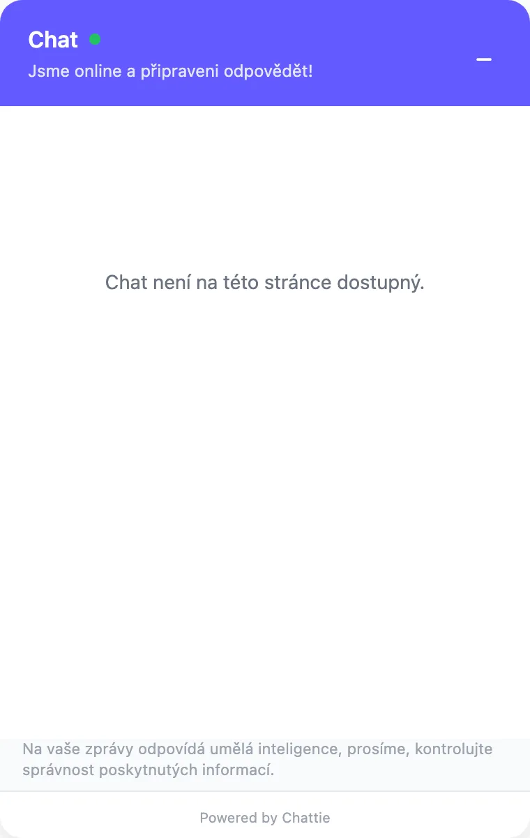 Okno widgetu s hláškou Chat není na této stránce dostupný