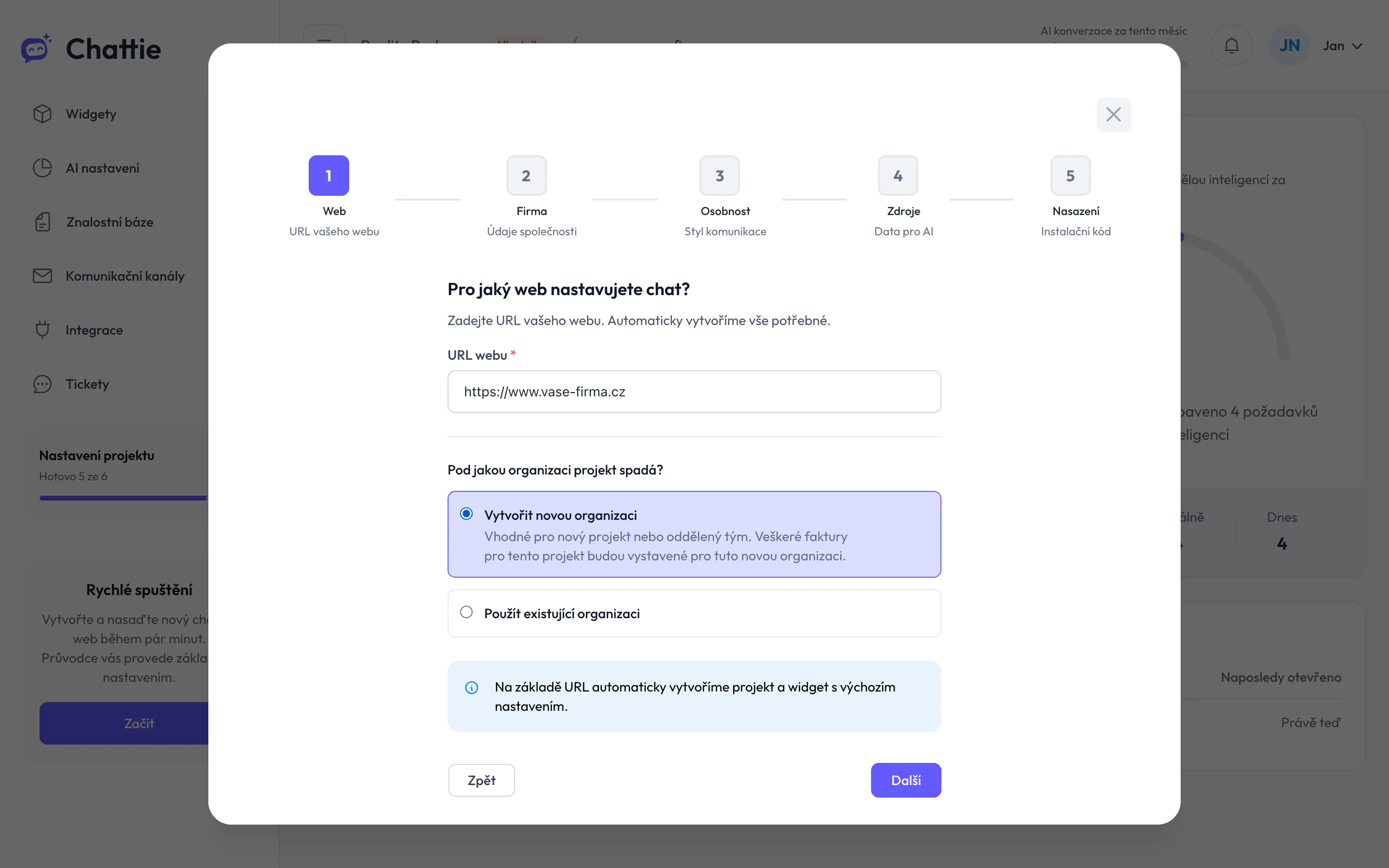 Krok Web: adresa webu a volba organizace